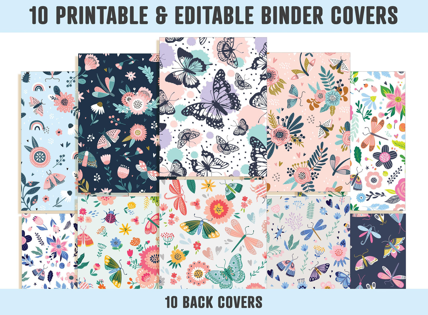 Binder Cover Printable, 10 Covers+Spines, Binder Insert, Planner Cover, Teacher Binder, School Binder Cover, Printable Floral Binder Cover