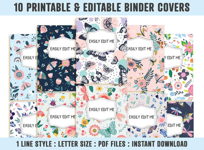 Binder Cover Printable, 10 Covers+Spines, Binder Insert, Planner Cover, Teacher Binder, School Binder Cover, Printable Floral Binder Cover