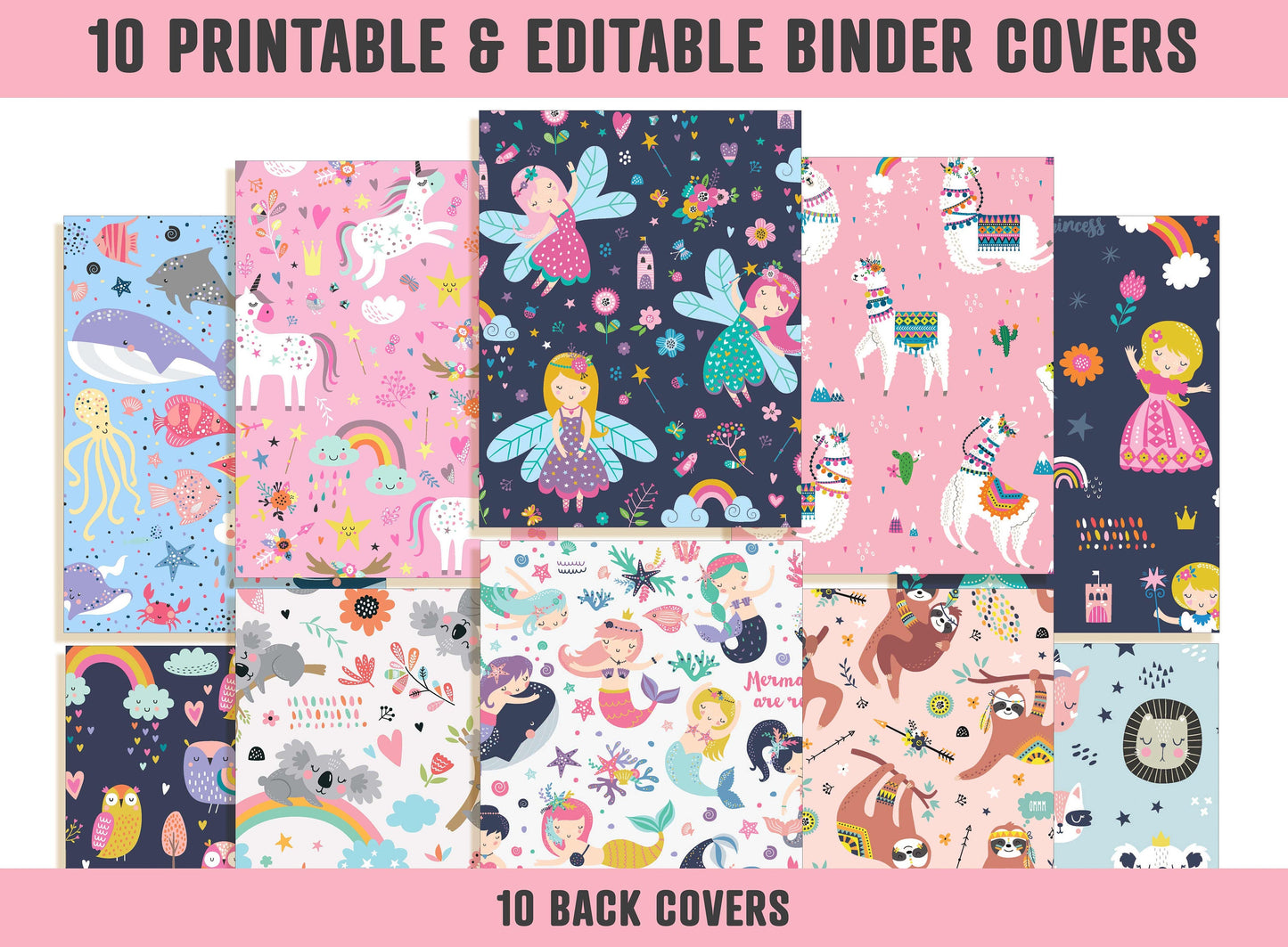Binder Cover for Girls, 10 Editable Covers+Spines, Teacher/School Binder Template, Planner Cover, Binder Inserts, Printable Binder Cover