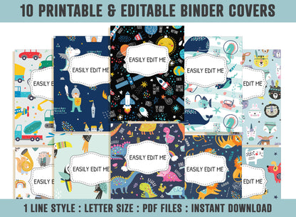 Binder Cover For Boys, 10 Printable/Editable Covers+Spines, Teacher/School Binder, Planner Cover, Binder Insert, Printable Binder Cover, PDF