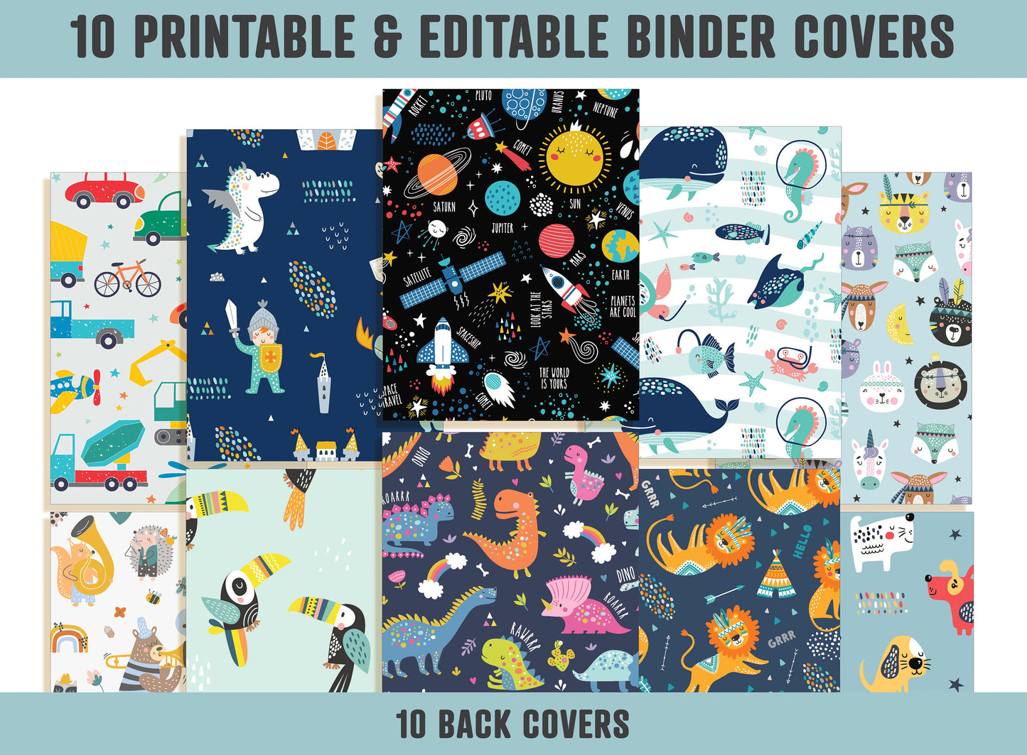 Binder Cover For Boys, 10 Printable/Editable Covers+Spines, Teacher/School Binder, Planner Cover, Binder Insert, Printable Binder Cover, PDF