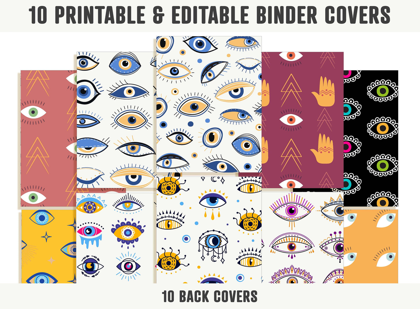 Eye Binder Cover Printable Editable, 10 Covers+Spines, Binder Insert, Planner Cover, Teacher/School Binder Cover, Binder Template, PDF, Evil