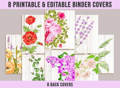 Editable Binder Covers, 8 Printable & Editable Binder Covers+Spines, Binder Inserts, Planner Cover, Floral Binder Cover, Folder Covers