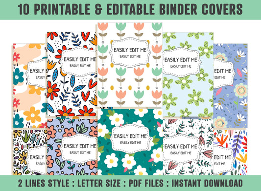 Floral Binder Cover, 10 Printable & Editable Covers+Spines, Binder Cover, Teacher/School Binder, Planner Cover Template Flower Binder Insert