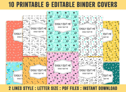 Binder Cover Printable, 10 Editable Covers+Spines, Teacher Binder Cover, School Binder, Planner Cover, Binder Cover Inserts, Binder Labels