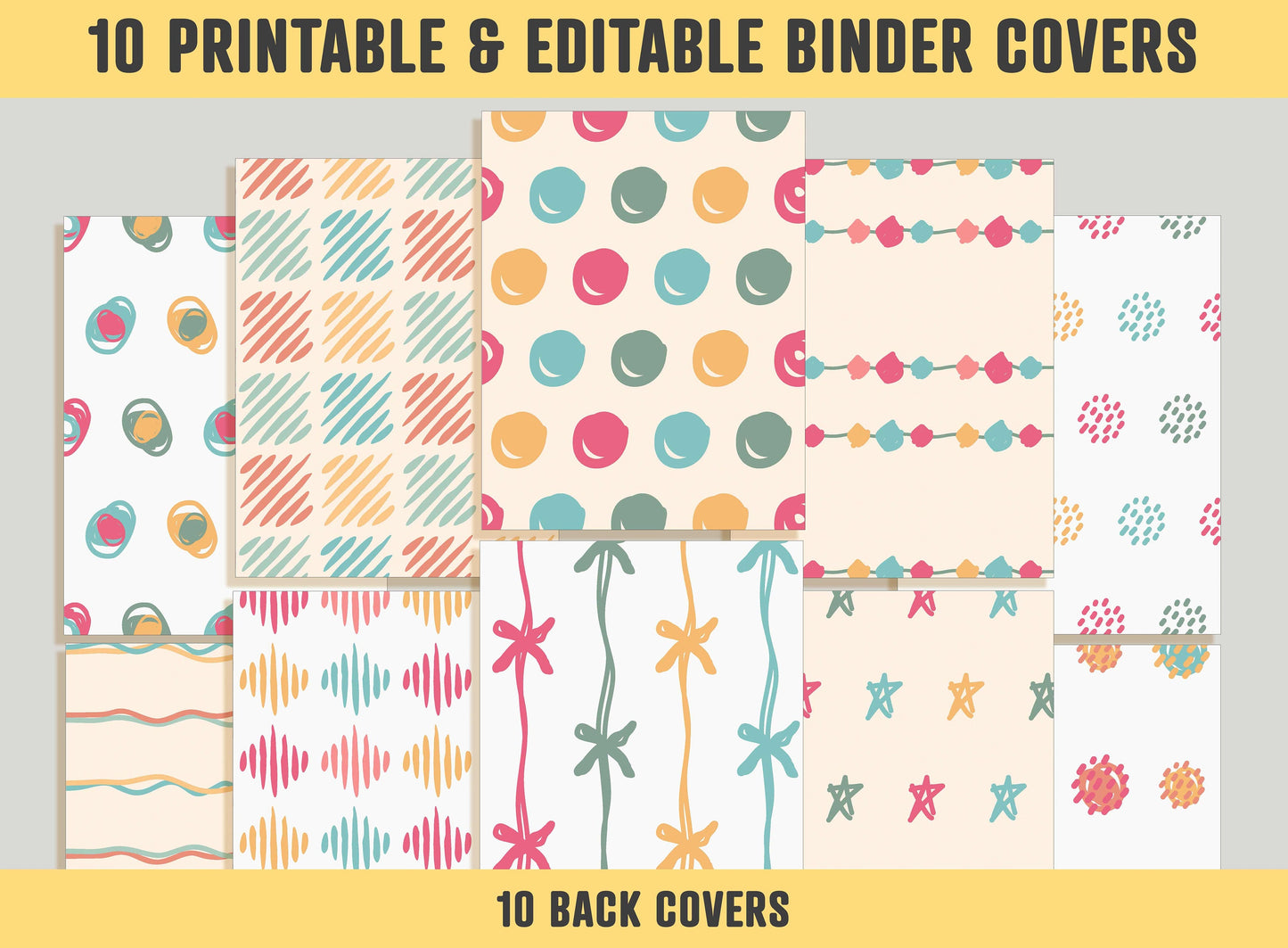 Binder Cover Printable Editable, 10 Covers+Spines, Binder Inserts, Planner Cover, Teacher and School Binder Cover, Binder Cover Template PDF