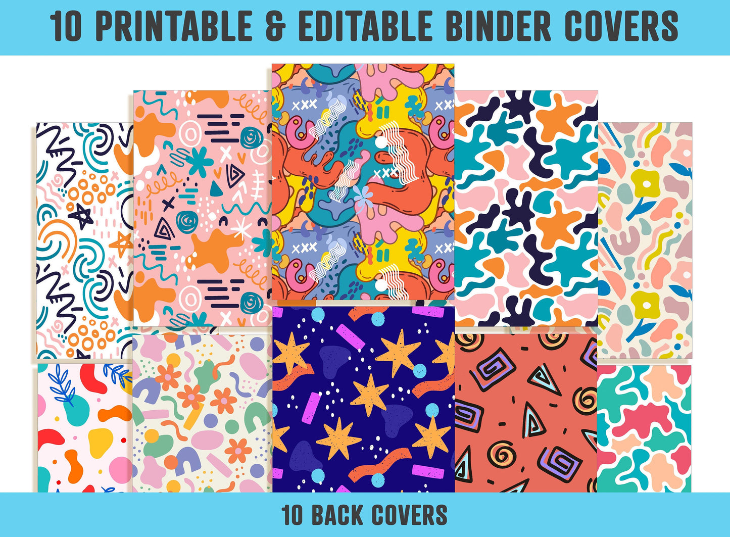 Abstract Binder Cover, 10 Printable & Editable Covers+Spines, Binder Insert, Planner Cover, Teacher Binder, School Binder Cover Template PDF