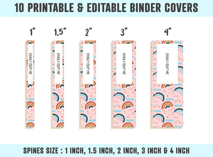 Rainbow Binder Cover, 10 Printable & Editable Binder Covers+Spines, Binder Inserts, Planner Cover, Teacher/School Binder Cover, Folder Cover