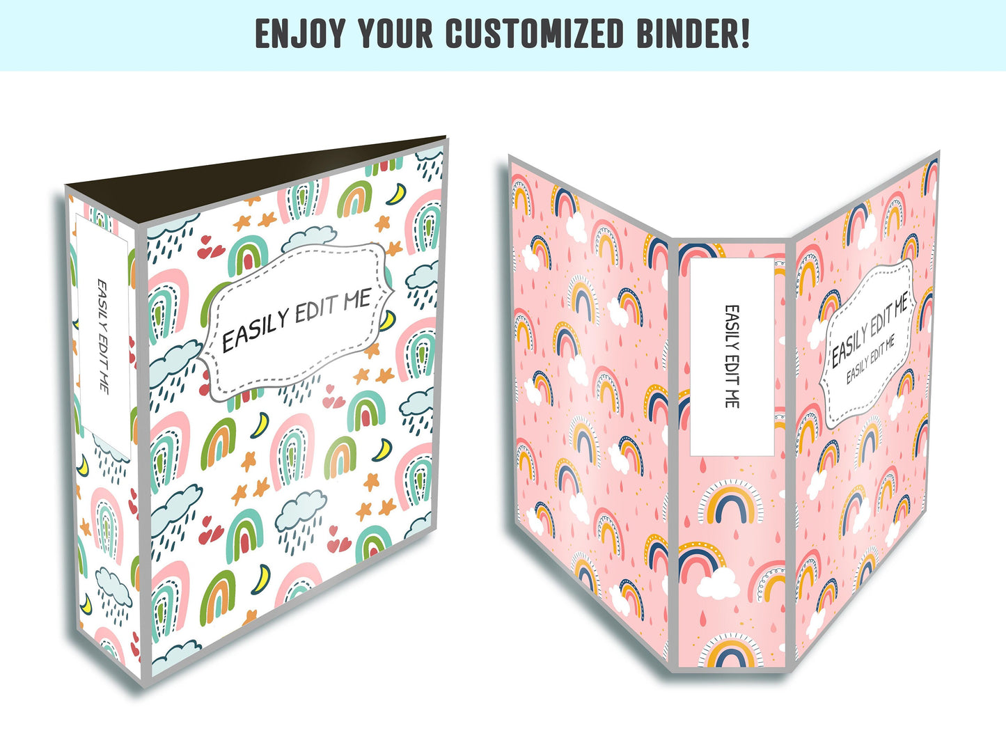 Rainbow Binder Cover, 10 Printable & Editable Binder Covers+Spines, Binder Inserts, Planner Cover, Teacher/School Binder Cover, Folder Cover