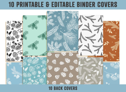 Binder Cover Printable Editable, 10 Covers+Spines, Binder Insert, Planner Cover, Teacher Binder, School Binder Cover, Fir/Pine Binder Covers