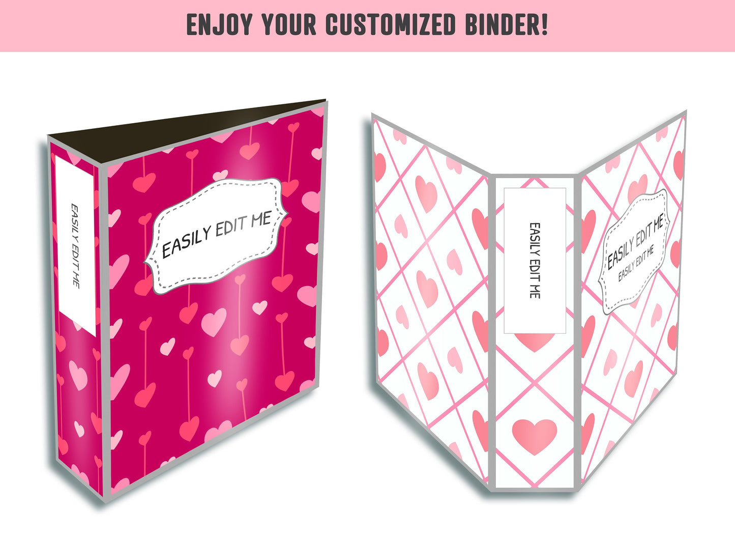Binder Cover Pink, 10 Printable & Editable Binder Covers+Spines, Binder Insert, Planner/Notebook Cover, Teacher/School, Love/Heart/Valentine