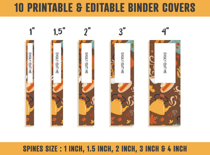 Fall Binder Cover, 10 Printable & Editable Covers+Spines, Autumn Binder Insert, Planner Cover Template, Teacher/School, Umbrella/Leaves, PDF