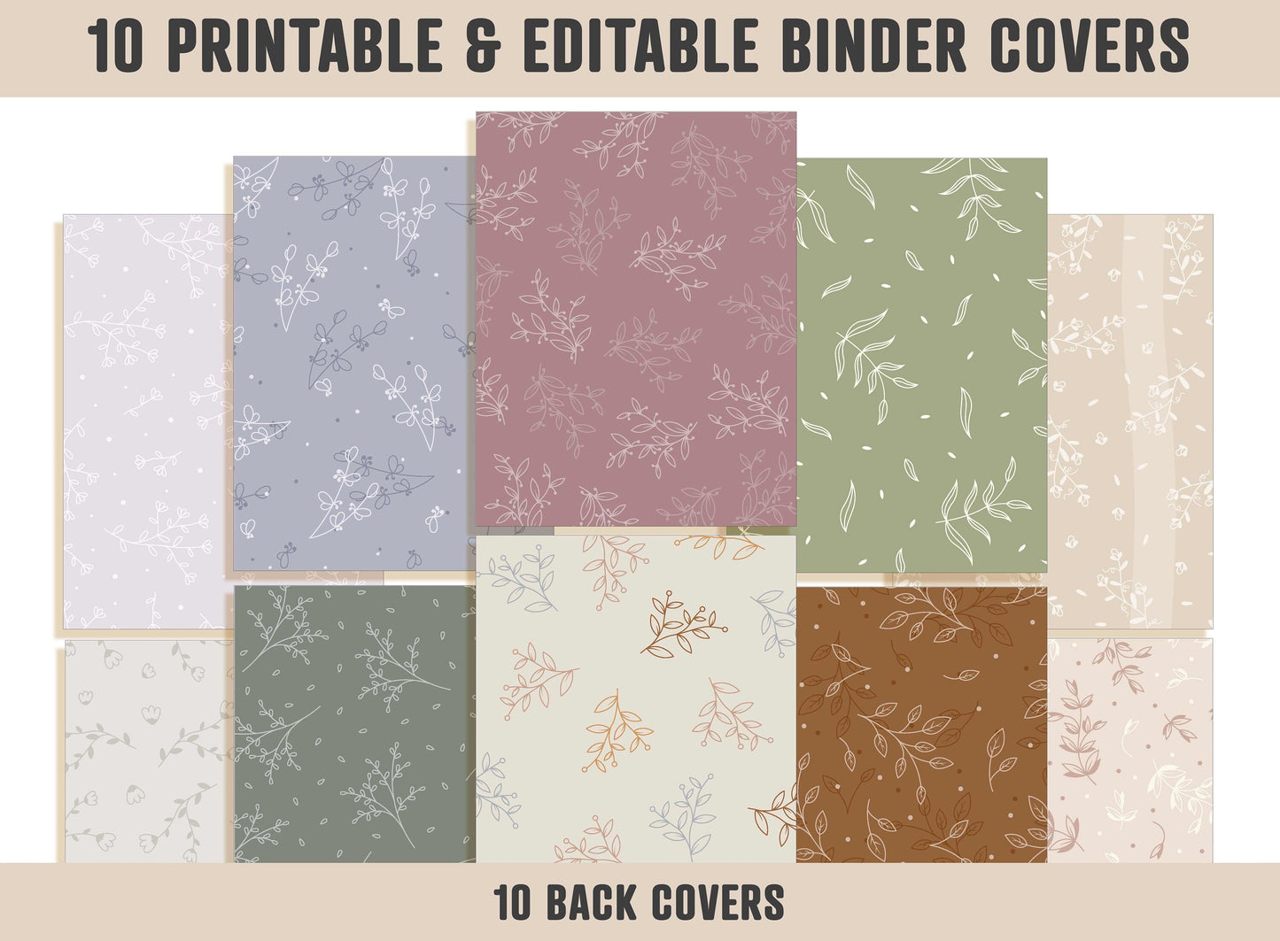 Floral Binder Cover, 10 Printable & Editable Binder Covers+Spines, Teacher/School Binder, Planner Cover, Binder Insert, Flower, Floral, PDF