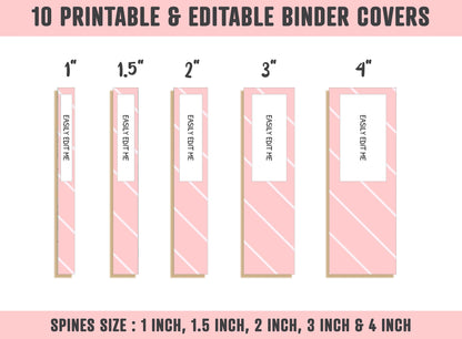 Pink Binder Cover, 10 Printable & Editable Covers+Spines, Binder Insert, Planner Cover, Teacher/School Binder Cover, Printable Binder Cover