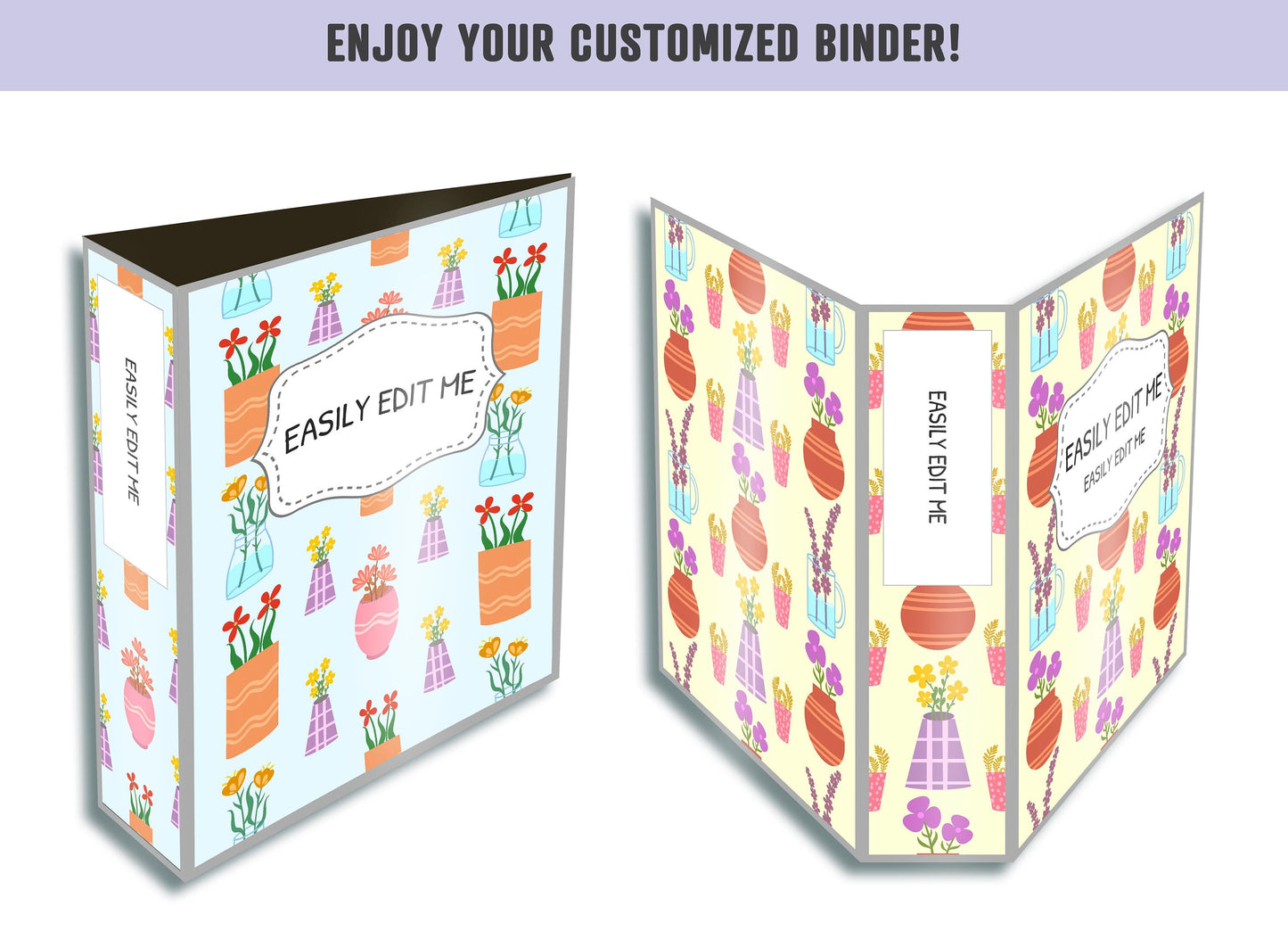 Flower Binder Cover, 10 Printable/Editable Covers+Spines, Binder Insert, Planner Cover, Teacher/School Binder Template, Floral, Cactus, PDF