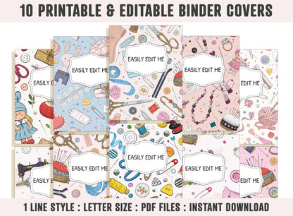 Binder Cover Sewing Pattern, 10 Printable/Editable Covers+Spines, Binder Insert, Planner Cover, Teacher Binder, School Binder Cover, PDF