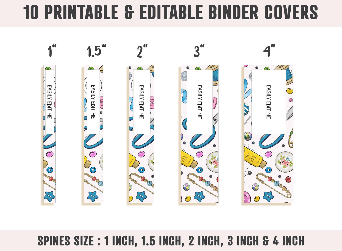 Binder Cover Sewing Pattern, 10 Printable/Editable Covers+Spines, Binder Insert, Planner Cover, Teacher Binder, School Binder Cover, PDF