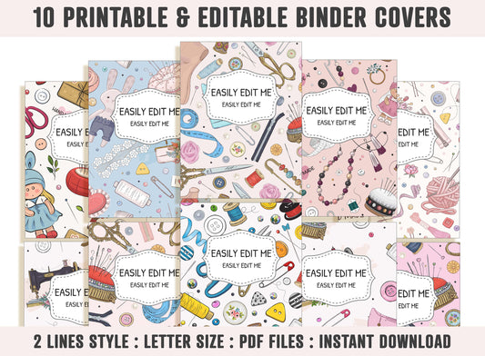 Binder Cover Sewing Pattern, 10 Printable/Editable Covers+Spines, Binder Insert, Planner Cover, Teacher Binder, School Binder Cover, PDF