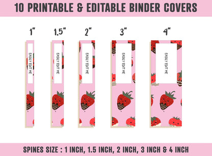 Food Binder Cover, 10 Printable & Editable Covers+Spines Binder Insert Planner Cover Teacher/School Binder Template Cute Kawaii Food/Dessert
