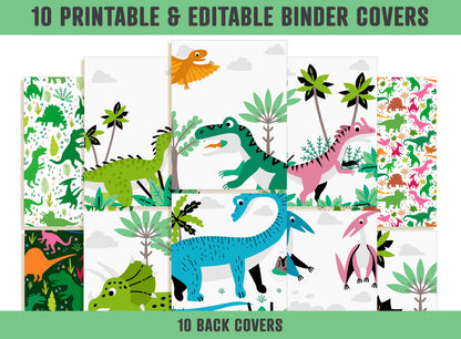 Dinosaur Binder Cover, 10 Printable & Editable Covers+Spines, Binder Inserts, Planner Cover, Teacher, Kids, Boys, Girls School Binder, PDF