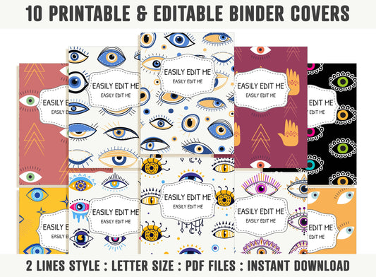 Eye Binder Cover Printable Editable, 10 Covers+Spines, Binder Insert, Planner Cover, Teacher/School Binder Cover, Binder Template, PDF, Evil