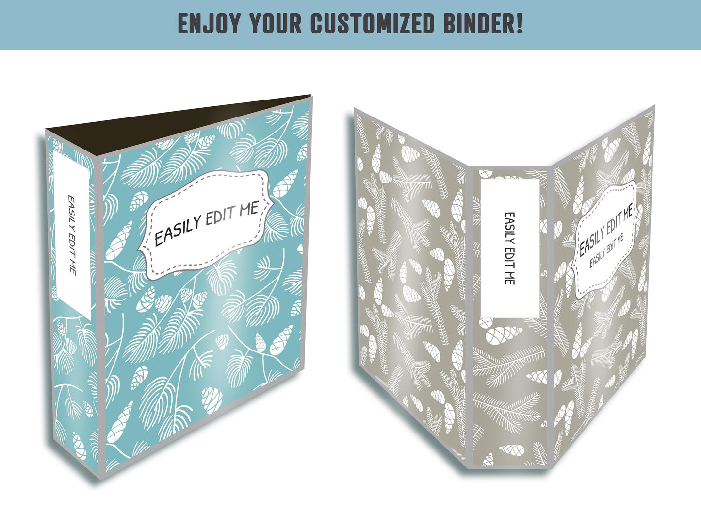 Binder Cover Printable Editable, 10 Covers+Spines, Binder Insert, Planner Cover, Teacher Binder, School Binder Cover, Fir/Pine Binder Covers
