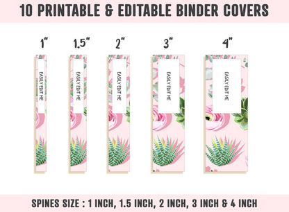 Fruit and Floral Binder Cover, 10 Printable & Editable Binder Covers+Spines, Teacher/School Binder, Planner Cover Template, Binder Inserts