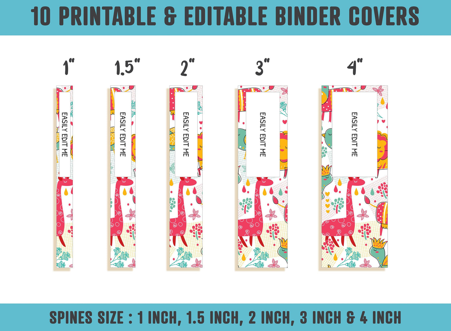 Animal Planner Covers, 10 Editable Binder Covers and Spines, Binder Cover Printable, Teacher/School Binder Template, Binder Insert, Owl, Cat
