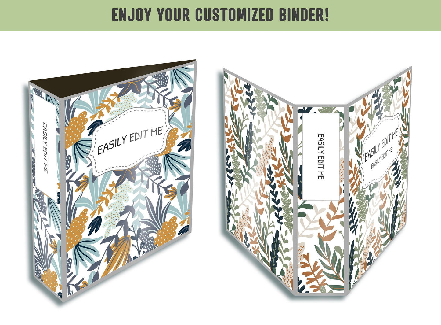 Floral Binder Cover, 10 Printable/Editable Covers+Spines, Binder Insert, Planner Cover, Teacher/School Binder Template, Leaves, Flower, PDF