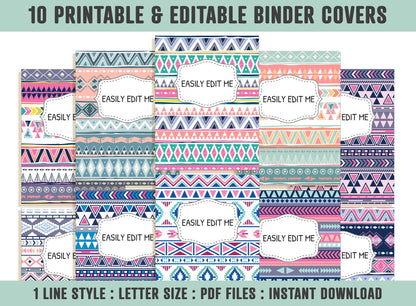 Navajo/Tribal Binder Cover, 10 Printable/Editable Covers + Spines, Binder Inserts, Planner Cover, Teacher/School Binder Cover Template, PDF