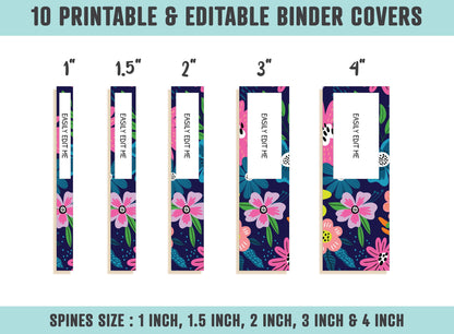 Binder Cover and Spine, 10 Printable/Editable Covers + Spines Binder Insert Planner Cover Teacher/School Binder Cover Template Floral/Flower