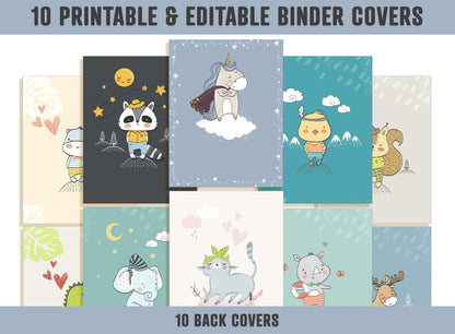 Animal Binder Cover, 10 Printable/Editable Covers+Spines, Binder Insert, Planner Cover, Teacher Binder, School Binder Cover Template, PDF