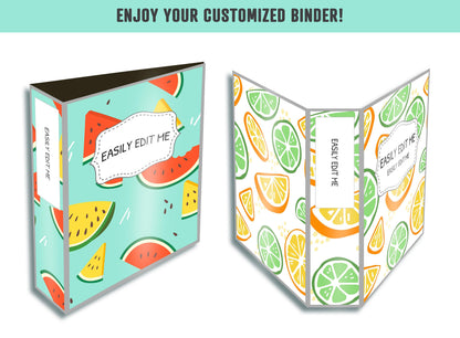 Food Binder Cover, 10 Printable/Editable Covers+Spines, Teacher/School Binder Template, Planner Cover Binder Insert Watermelon Lemon Orange