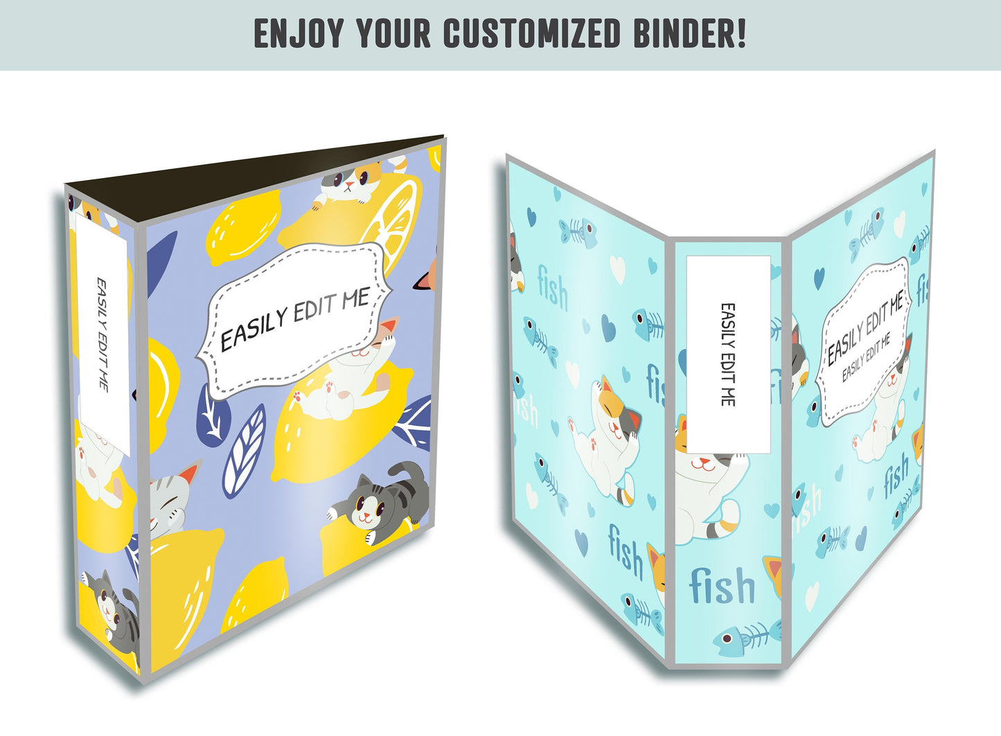 Cat Binder Cover, 10 Printable/Editable Covers+Spines, Teacher/School Binder Cover, Binder Template, Kitten Planner Cover, Binder Insert PDF