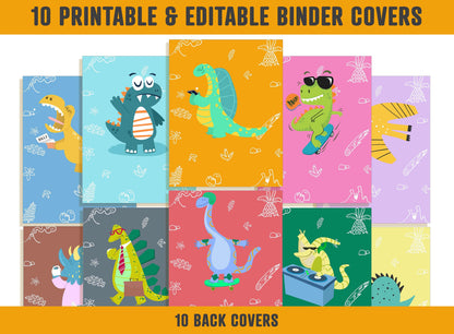 Dinosaur Binder Cover, 10 Printable & Editable Covers+Spines, Binder Insert, Planner Cover, Teacher/School Binder Cover Template, 8.5" x 11"