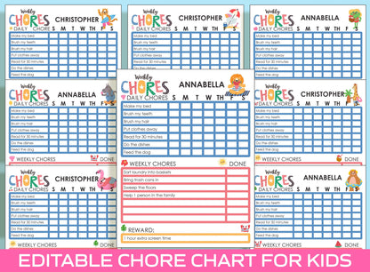 Chore Chart for Kids - Summer, Printable/Editable Chore Chart for Kids, Child Responsibility, Boys & Girls To Do List, Reward Chart/Routine