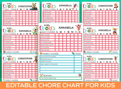 Chore Chart for Kids - Fairy, Printable/Editable Chore Chart for Kids, Responsibility, Boys & Girls To Do List, Reward Chart, Routine