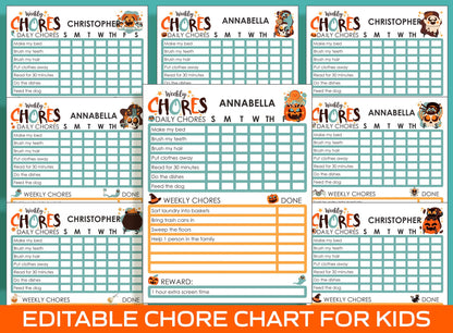 Chore Chart for Kids - Halloween, Printable/Editable Chore Chart for Kids, Responsibility, Boys & Girls To Do List, Reward Chart, Routine