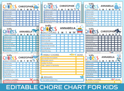Chore Chart for Kids - Sea, Printable/Editable Chore Chart for Kids, Responsibility, Boys/Girls To Do List, Reward Chart/Routine