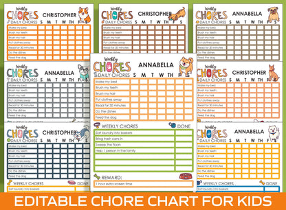 Chore Chart for Kids - Dog/Puppy, Printable/Editable Chore Chart for Kids, Responsibility, Boys/Girls To Do List, Reward Chart/Routine