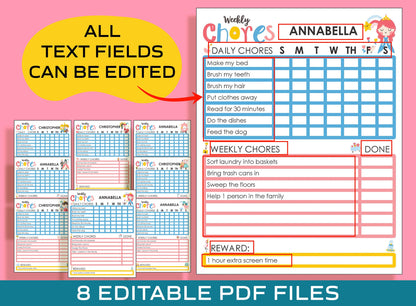 Chore Chart for Kids - Princess, Printable/Editable Chore Chart for Kids, Child Responsibility, Boys/Girls To Do List, Reward Chart/Routine
