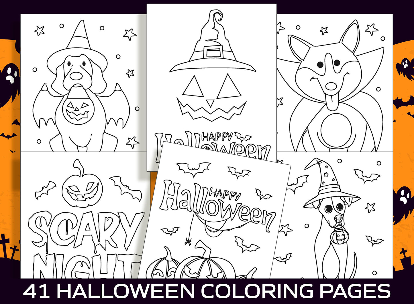 New Fun Halloween Activity, Over 41 Printable Coloring Pages for Kids, Boys, Girls, Teens, Adults, Perfect for Party Activity, Coloring Book