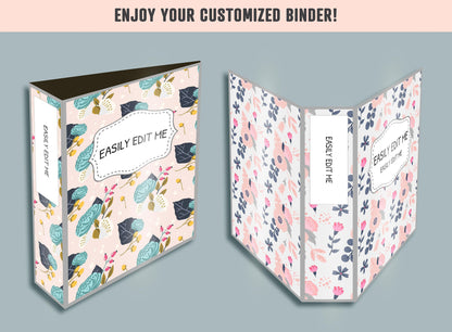 Flower Binder Cover, 10 Printable & Editable Binder Covers + Spines, Binder Inserts, Teacher/School Planner Cover Template, Floral Binder