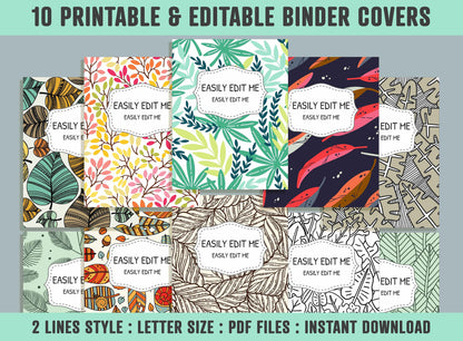 Leaves Binder Cover, 10 Printable & Editable Binder Covers + Spines, Amazing Leaf Binder Inserts, Teacher/School Planner Cover Template