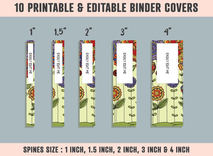 Flower Binder Cover Templates, 10 Printable & Editable Binder Covers + Spines, Amazing Floral Binder Inserts, Teacher/School Planner Cover