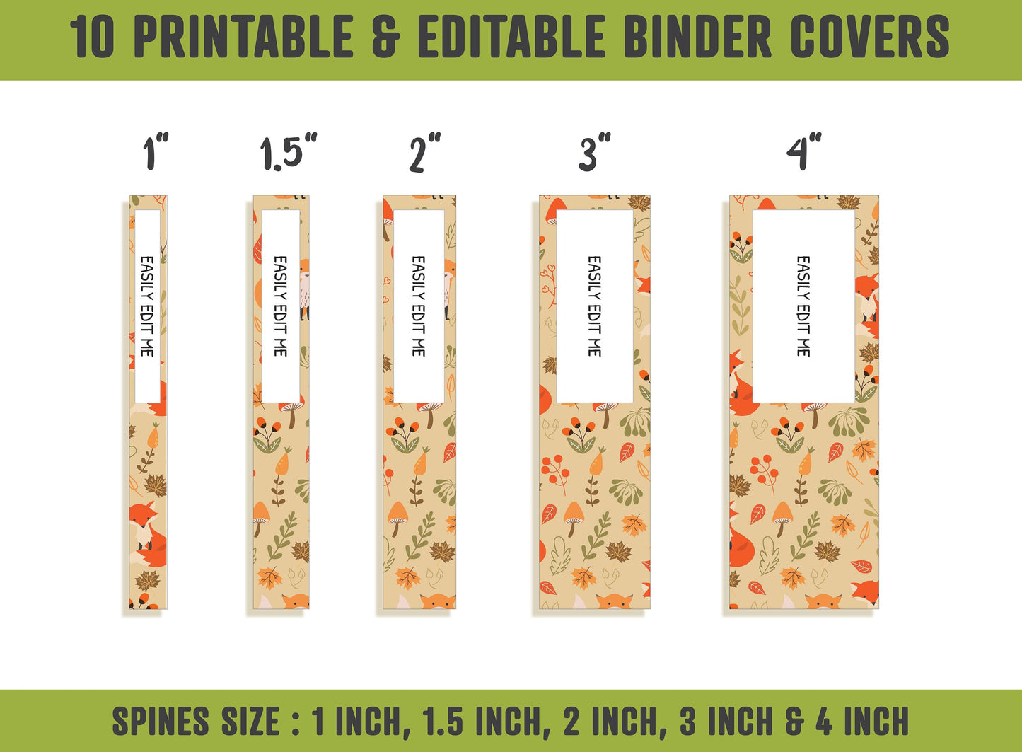 Autumn Patterns with Flowers and Animals Binder Cover, 10 Printable & Editable Binder Covers+Spines, Binder Inserts, Teacher/School Planner