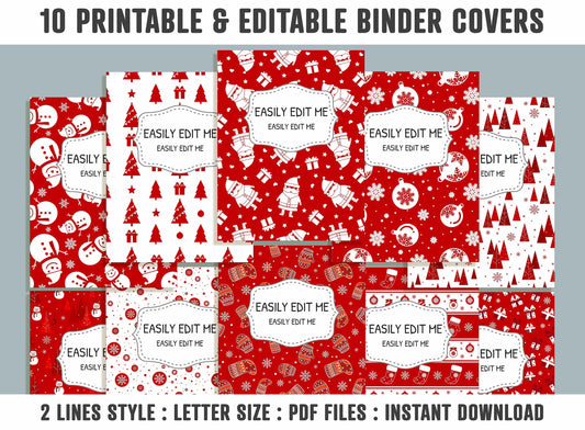 Merry Christmas Pattern Binder Cover, 10 Printable & Editable Binder Covers + Spines, Binder Inserts, Teacher/School Planner Template