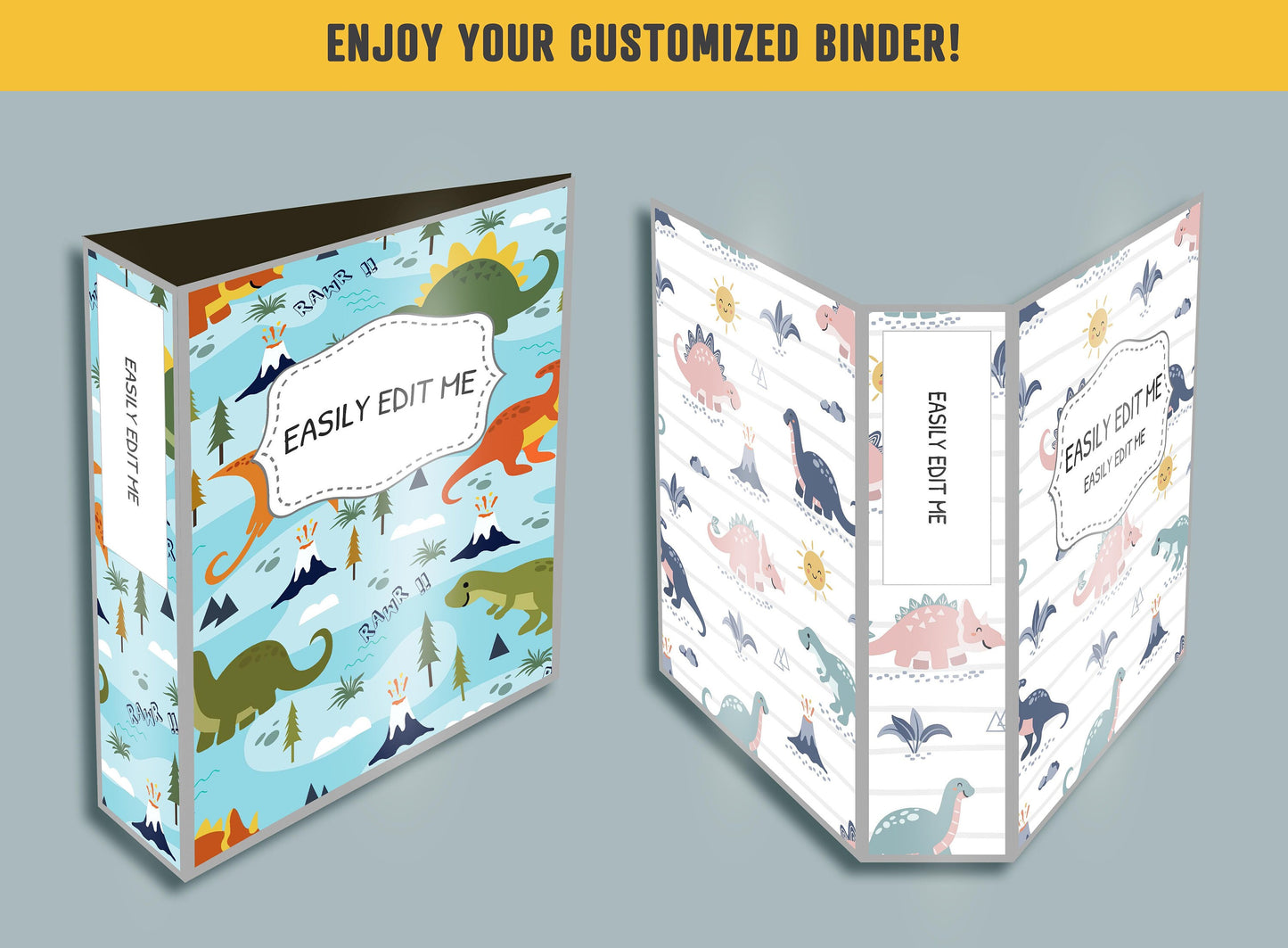 Cute Dinosaur Family Binder Cover, 10 Printable & Editable Binder Covers + Spines, Binder Inserts, Teacher/School Planner Cover Template
