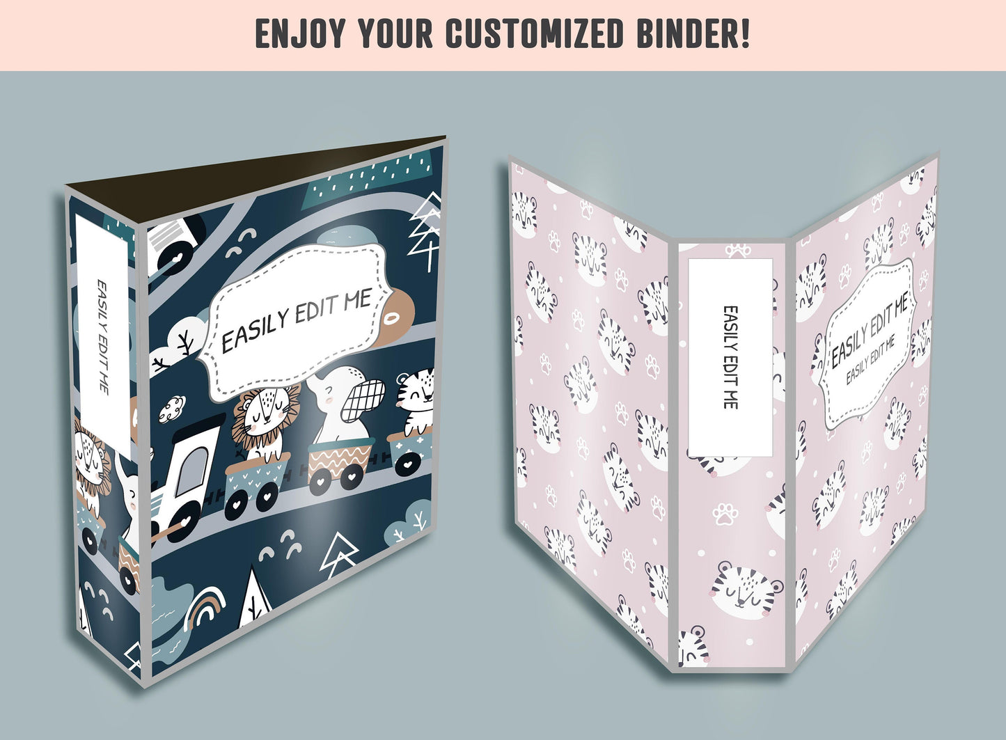 Cute Animal Binder Cover, 10 Printable & Editable Binder Covers + Spines, Binder Inserts, Teacher/School Planner Cover Template