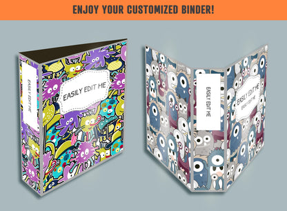 Monster Binder Cover, 10 Printable & Editable Binder Covers + Spines, Binder Inserts, Teacher/School Planner Cover Template